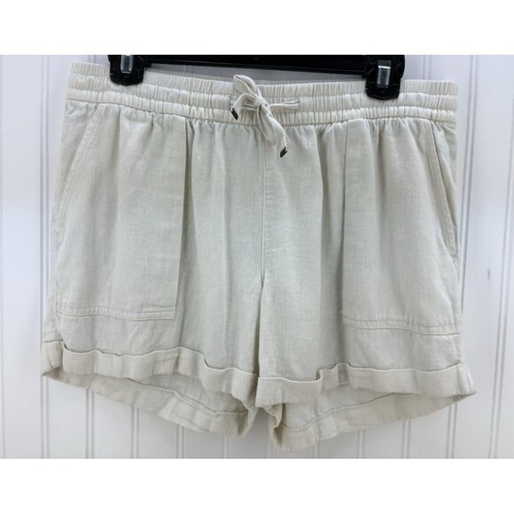 Old Navy Pants - Old Navy Linen Blend Cuffed Women’s Shorts Pockets Draw String Medium M Beige